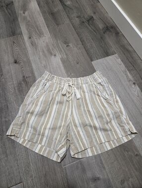 Briggs New York Linen And Rayon Blend Striped Drawstring Waist Shorts